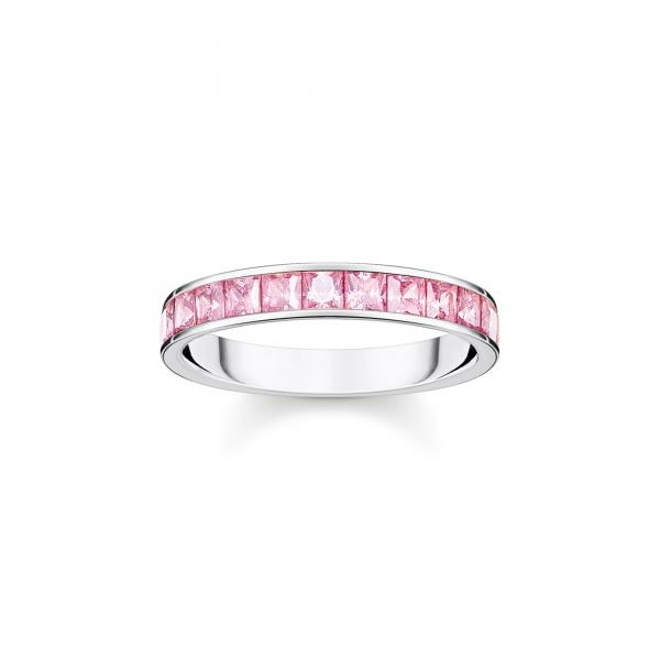 Thomas Sabo Rózsaszín körbe köves pávé ezüst gyűrű 