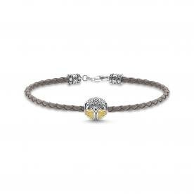 Thomas Sabo Szürke bőr karkötő kéttónusú családfa medállal 