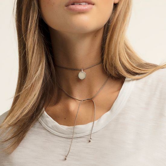 Thomas Sabo Szürke textil choker gravírozható ezüst lappal LSKE0002-173-5-L80