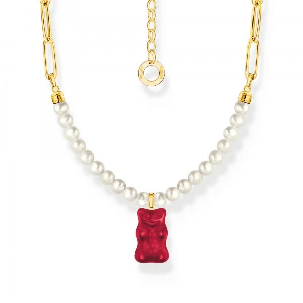Thomas Sabo Tenyésztett gyöngy és aranyozott ezüst nyaklánc piros Haribo gumi macival KE2207-430-10-L45v