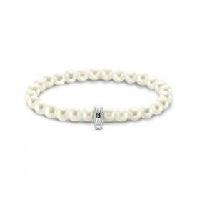 Thomas Sabo Tenyésztett gyöngy gumis karkötő ezüst charmtartóval 