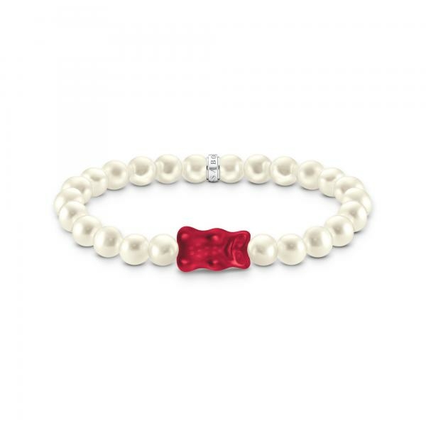 Thomas Sabo Tenyésztett gyöngy gumis karkötő piros Haribo gumi macival 