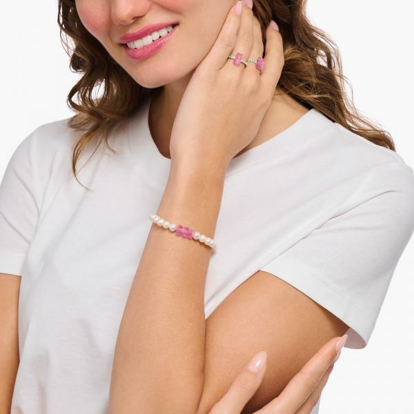 Thomas Sabo Tenyésztett gyöngy gumis karkötő rózsaszín Haribo gumi macival 