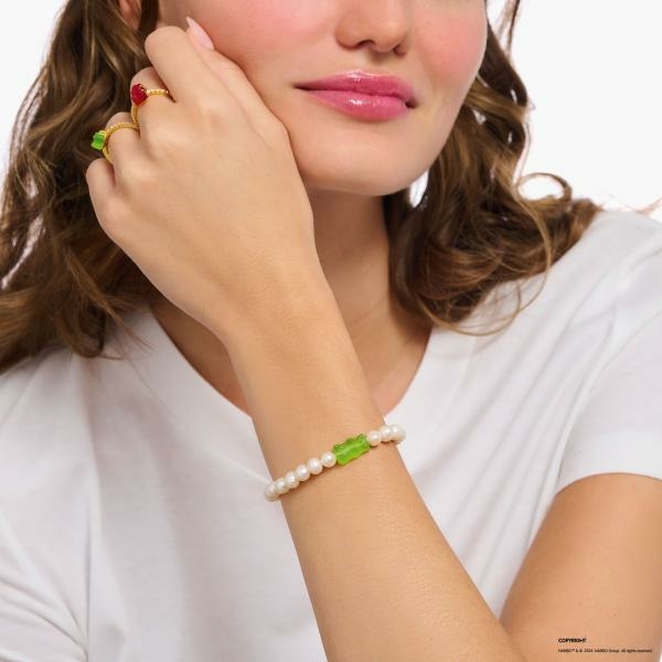Thomas Sabo Tenyésztett gyöngy gumis karkötő zöld Haribo gumi macival 