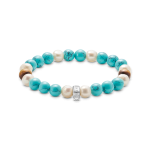 Thomas Sabo Türkiz gyöngy és tigrisszem gumis karkötő charm tartóval 