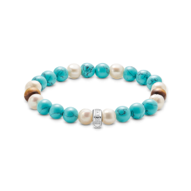 Thomas Sabo Türkiz gyöngy és tigrisszem gumis karkötő charm tartóval 