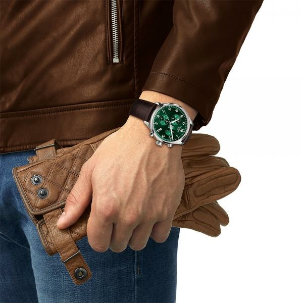 Tissot Chrono XL zöld számlapos barna bőr szíjas férfi óra T1166171609200