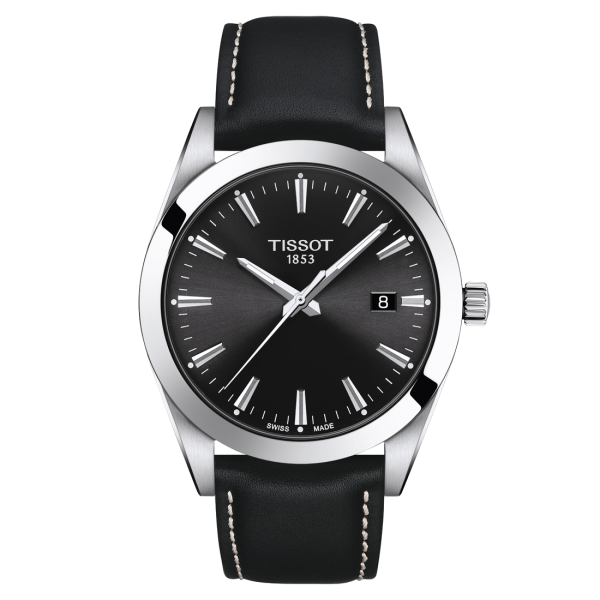 Tissot Gentleman fekete számlapos bőrszíjas quartz férfi óra T1274101605100