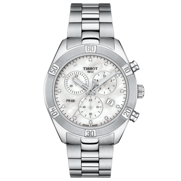 Tissot PR 100 Lady Sport Chic chronograph ezüst színű női óra gyémánttal T1019171111600