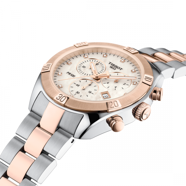 Tissot PR 100 Sport Chic Diamonds női bicolor chronograph karóra T1019172211600