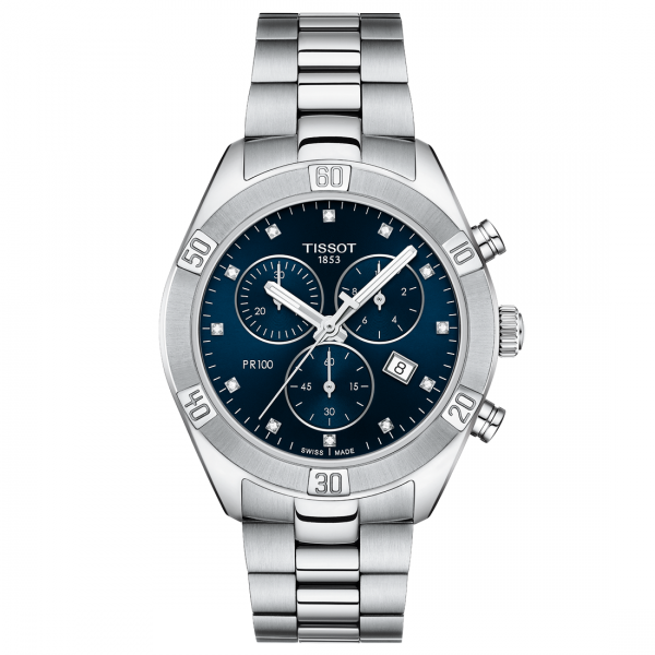 Tissot PR 100 Sport Chic Diamonds női kék számlapos chronograph karóra T1019171104600