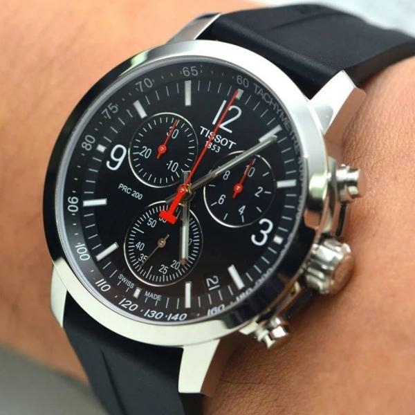 Tissot PRC 200 fekete számlapos szilikonszíjas chronograph férfi karóra T1144171705700