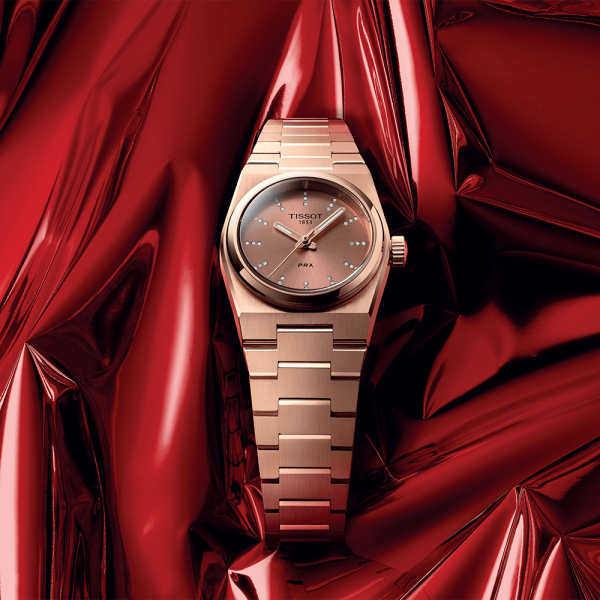 Tissot PRX gyémánt indexes rozé női quartz karóra T1370103350600