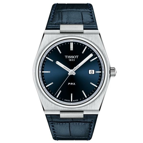 Tissot PRX quartz kék bőr szíjas férfi óra T1374101604100