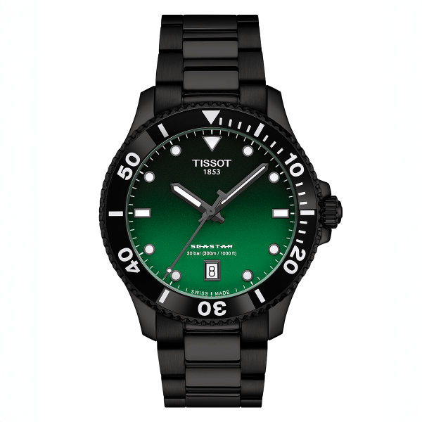 Tissot Seastar 1000 fekete zöld számlapos quartz karóra T1204103309100