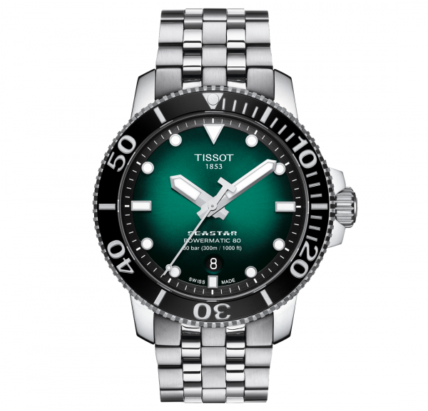 Tissot Seastar 1000 Powermatic 80 fém szíjas zöld számlapos férfi karóra T1204071109101