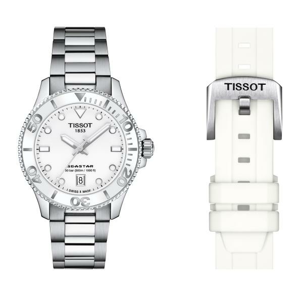 Tissot Seastar 1000 quartz fehér számlapos ezüst színű karóra T1202101101100