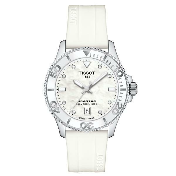 Tissot Seastar 1000 quartz fehér számlapos szilikon szíjas karóra T1202101711600