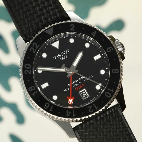 Tissot Seastar 1000 quartz GMT fekete számlapos gumi szíjas karóra T1208521705100