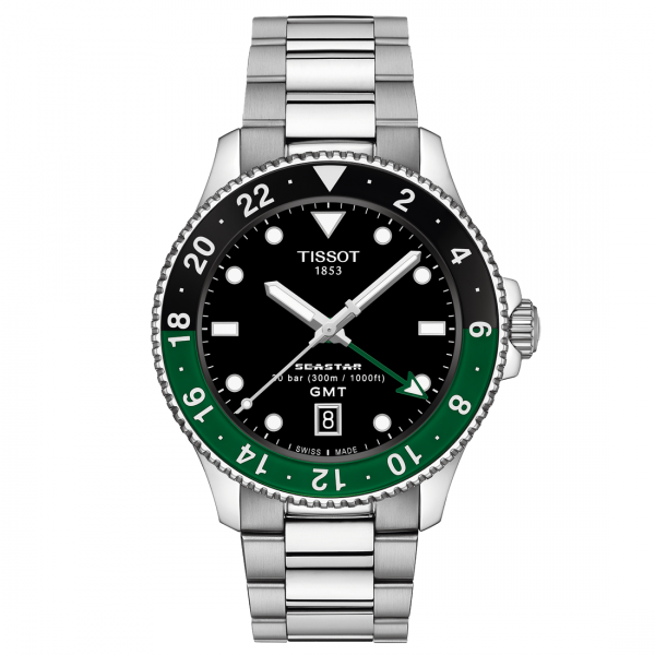 Tissot Seastar 1000 quartz GMT zöld fekete számlapos karóra T1208521105100
