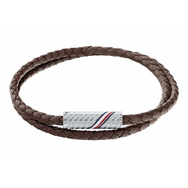 Tommy Hilfiger  Dupla barna fonott bőr férfi karkötő mágneskapoccsal 2790468