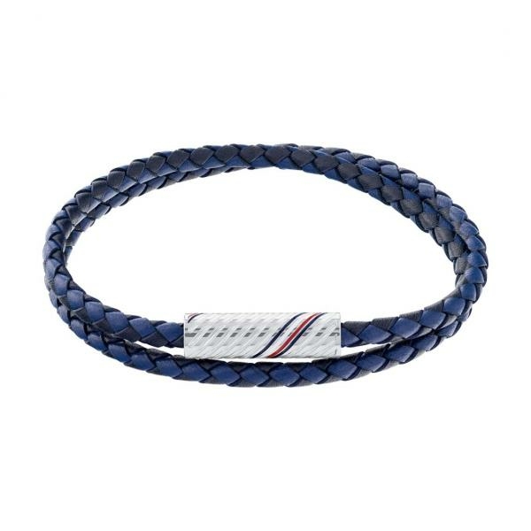 Tommy Hilfiger  Dupla kék fonott bőr férfi karkötő mágneskapoccsal 2790470