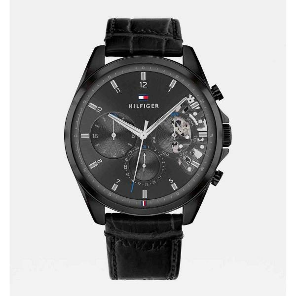 Tommy Hilfiger Baker fekete bőrszíjas férfi óra fekete számlappal 1710452
