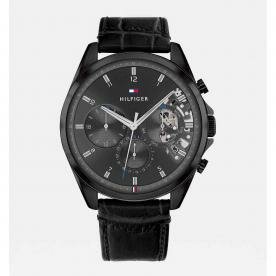 Tommy Hilfiger Baker fekete bőrszíjas férfi óra fekete számlappal 1710452