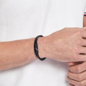 Tommy Hilfiger Dupla fekete fonott bőr férfi karkötő mágneskapoccsal 2790469
