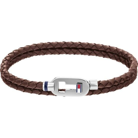 Tommy Hilfiger Duplasoros barna fonott bőr férfi karkötő hilfiger logóval 2790385