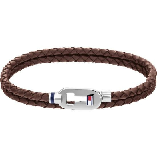 Tommy Hilfiger Duplasoros barna fonott bőr férfi karkötő hilfiger logóval 2790385