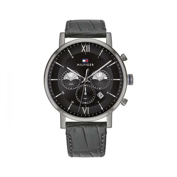 Tommy Hilfiger Evan fekete bőr szíjas dual time férfi óra 1710395