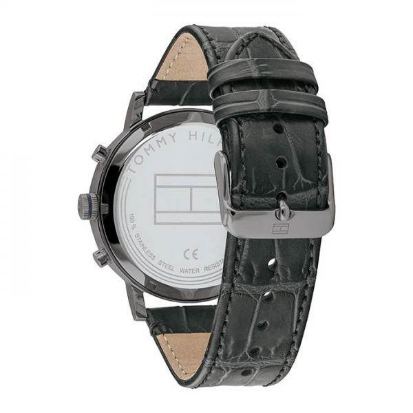 Tommy Hilfiger Evan fekete bőr szíjas dual time férfi óra 1710395