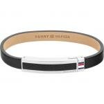 Tommy Hilfiger Fekete bőr karkötő ezüst színű hilfiger mágneskapoccsal 2790398