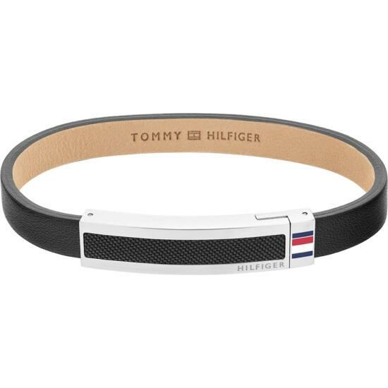 Tommy Hilfiger Fekete bőr karkötő ezüst színű hilfiger mágneskapoccsal 2790398