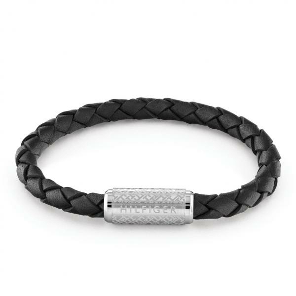 Tommy Hilfiger Fekete fonott bőr karkötő TH monogrammos mágneskapoccsal 2790479