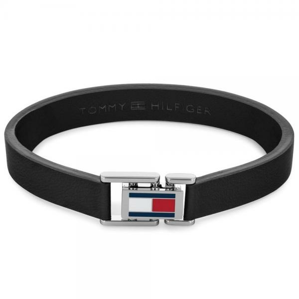 Tommy Hilfiger Fekete lapos bőr állítható karkötő 2790429