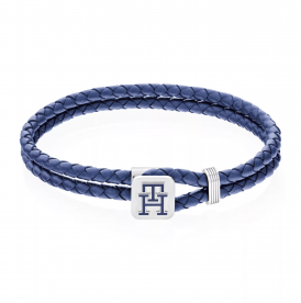 Tommy Hilfiger Kék dupla soros fonott bőr karkötő logóval 2790530