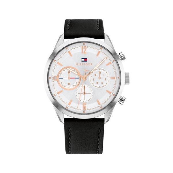 Tommy Hilfiger Matthew fekete bőrszíjas férfi óra rozé mutatóval 1791941