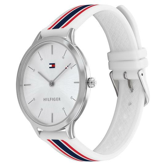 Tommy Hilfiger Samantha ezüst számlapos fehér szilikon szíjas női óra 1782498