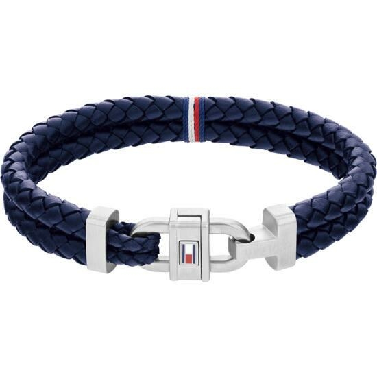 Tommy Hilfiger Sötétkék fonott kétsoros bőr karkötő hilfiger logóval 2790362