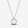 Pandora ékszer Tenyésztett gyöngy és pávé cirkónia ezüst nyaklánc