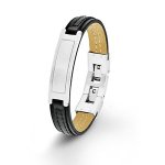 s.Oliver Férfi bőr karkötő nemes acél lap dísszel SO1379