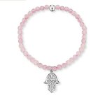 Engelsrufer Rózsakvarc gumis karkötő Fatima kezével ERB-HAND-RQ