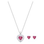 Swarovski Ezüst színű ékszer szett pink swarovski szívvel 5470602