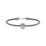Thomas Sabo Szürke bőr karkötő kéttónusú családfa medállal 