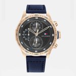 Tommy Hilfiger Trent sötétkék bőrszíjas férfi óra rozé színű tokkal 1791808