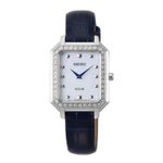 Seiko Kék bőrszíjas négyszögletes ezüst tokos solar női óra SUP429P1
