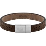 Boss Sötét barna bőr karkötő ezüst színű mágneskapoccsal 