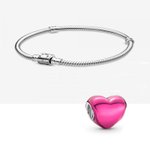 Pandora ékszer Fémes rózsaszín szív charm szett PSZV0001
